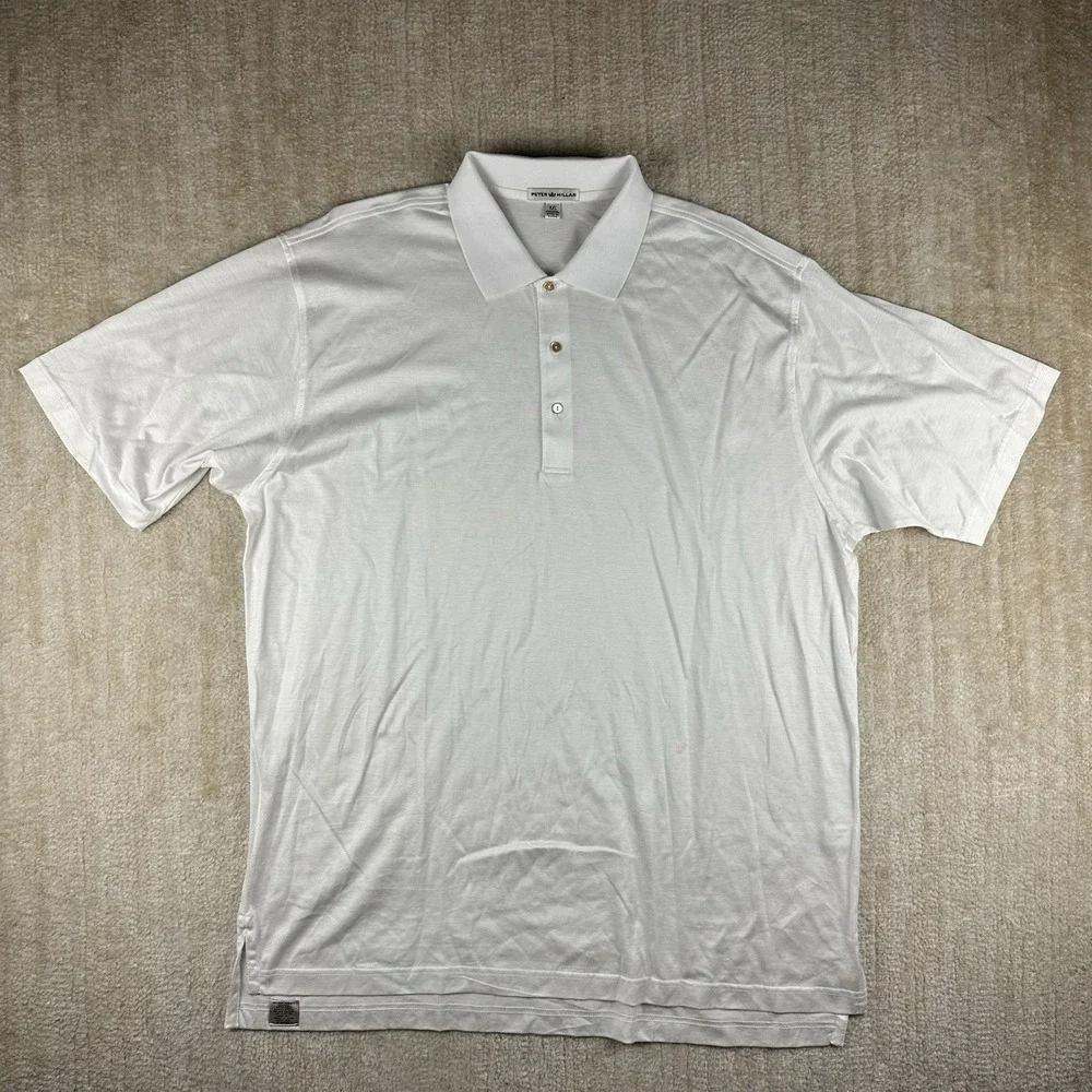 Peter Millar Polo Shirt Mens 2XL Solid White Golf Classic 100% Cotton - Picture 2 of 5